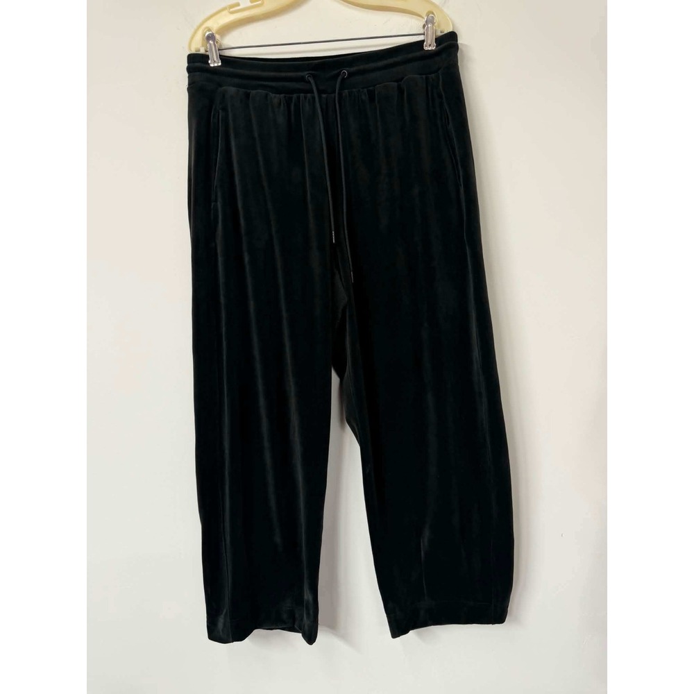 Lane Bryant Black Velour‎ Wide Leg Cropped Pants Size 14 Drawstring Lounge